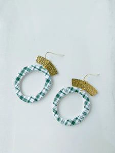 Golden Eden Hook Earring in Green Plaid