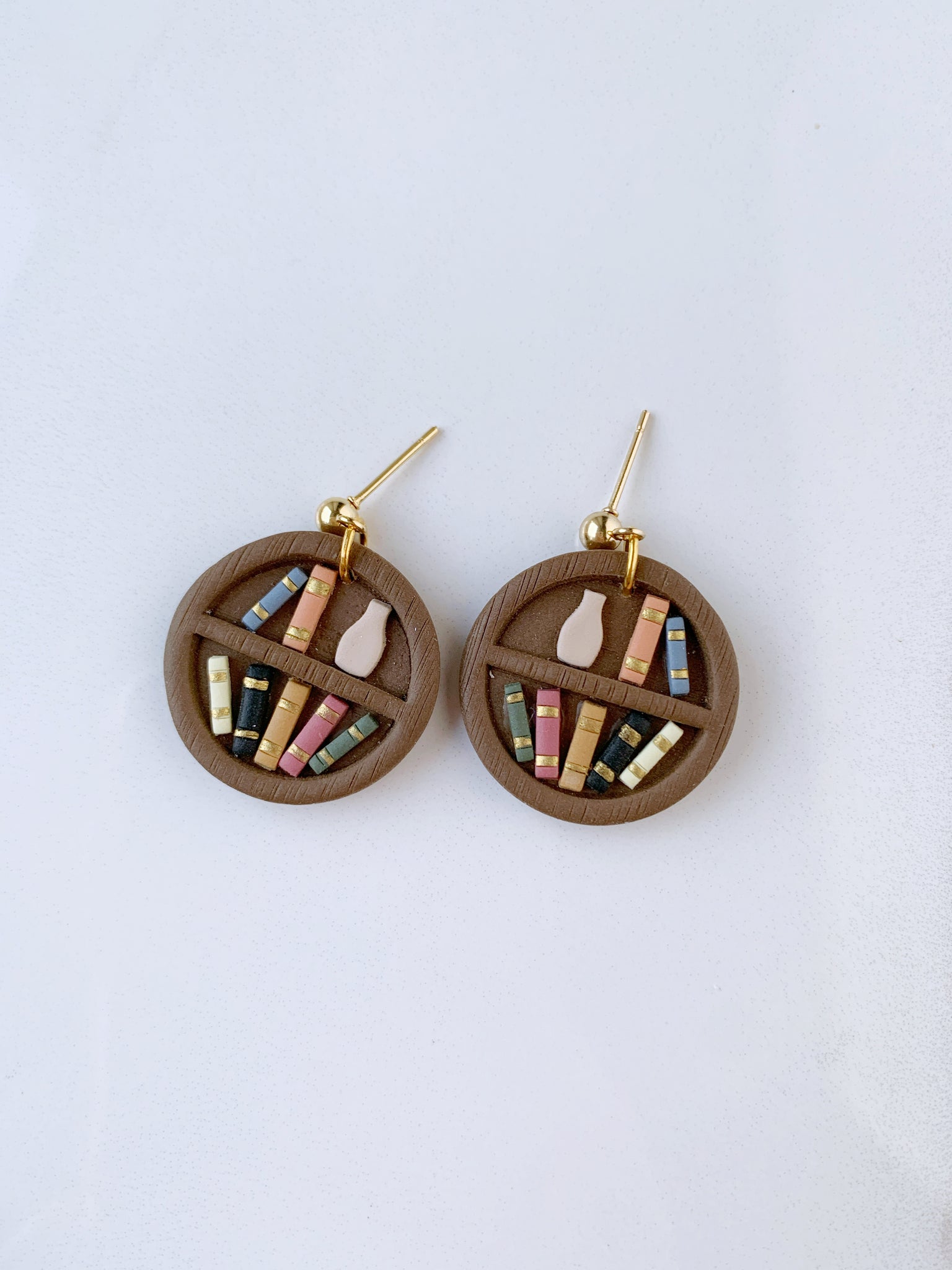 Bookshelf Dangle Earrings in Brown