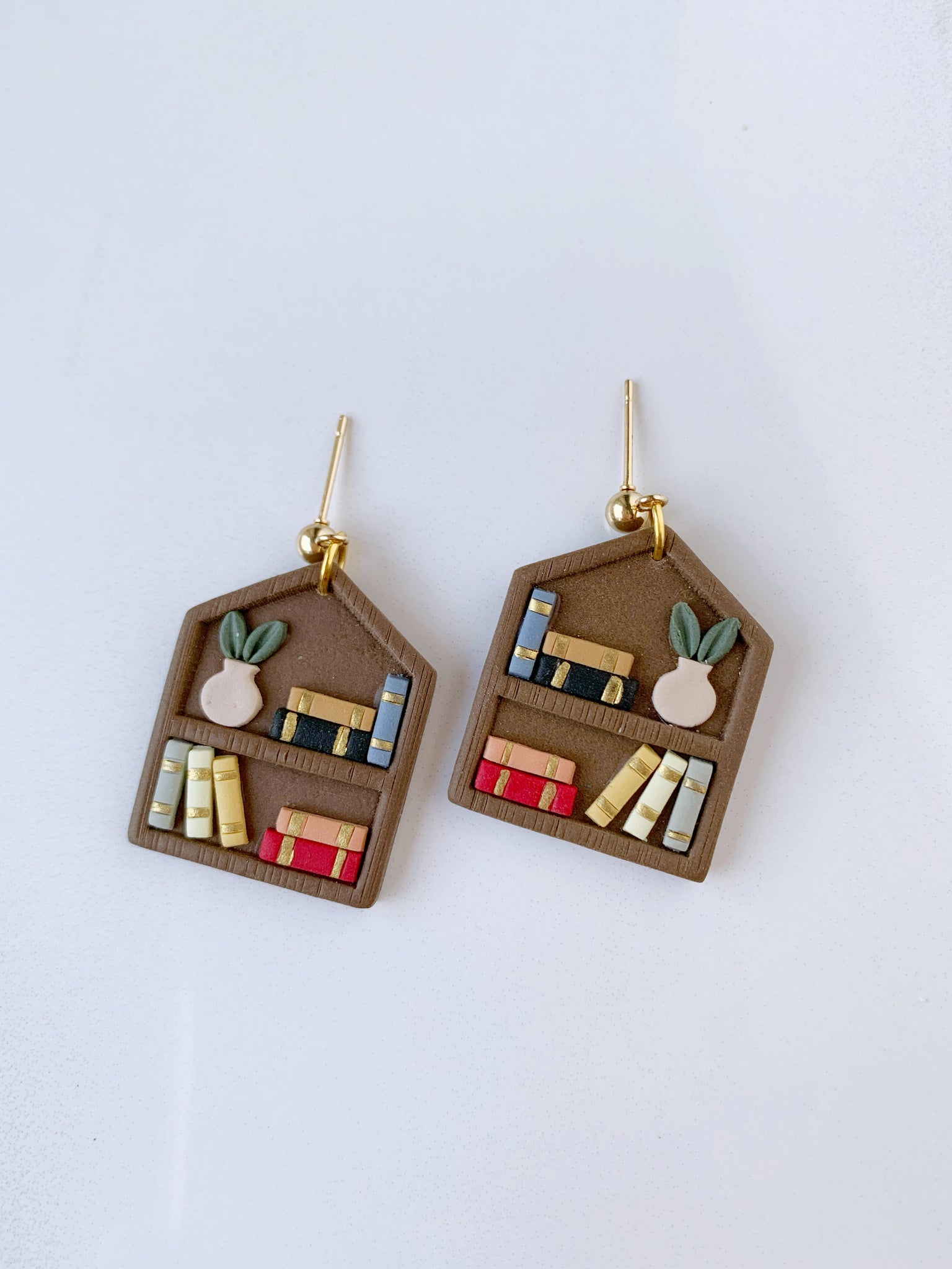 Bookshelf Dangle Earrings in Brown