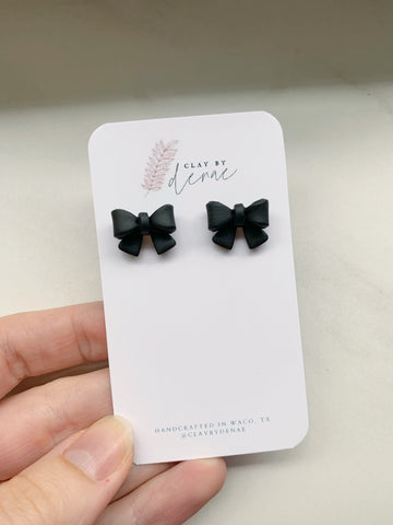 Mini Bow Stud in Black