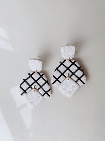 Chloe Earring in Black Plaid